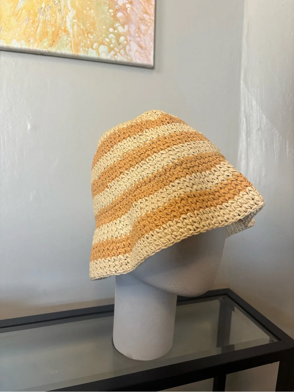 Orange & Tan Striped Crochet Bucket Hat